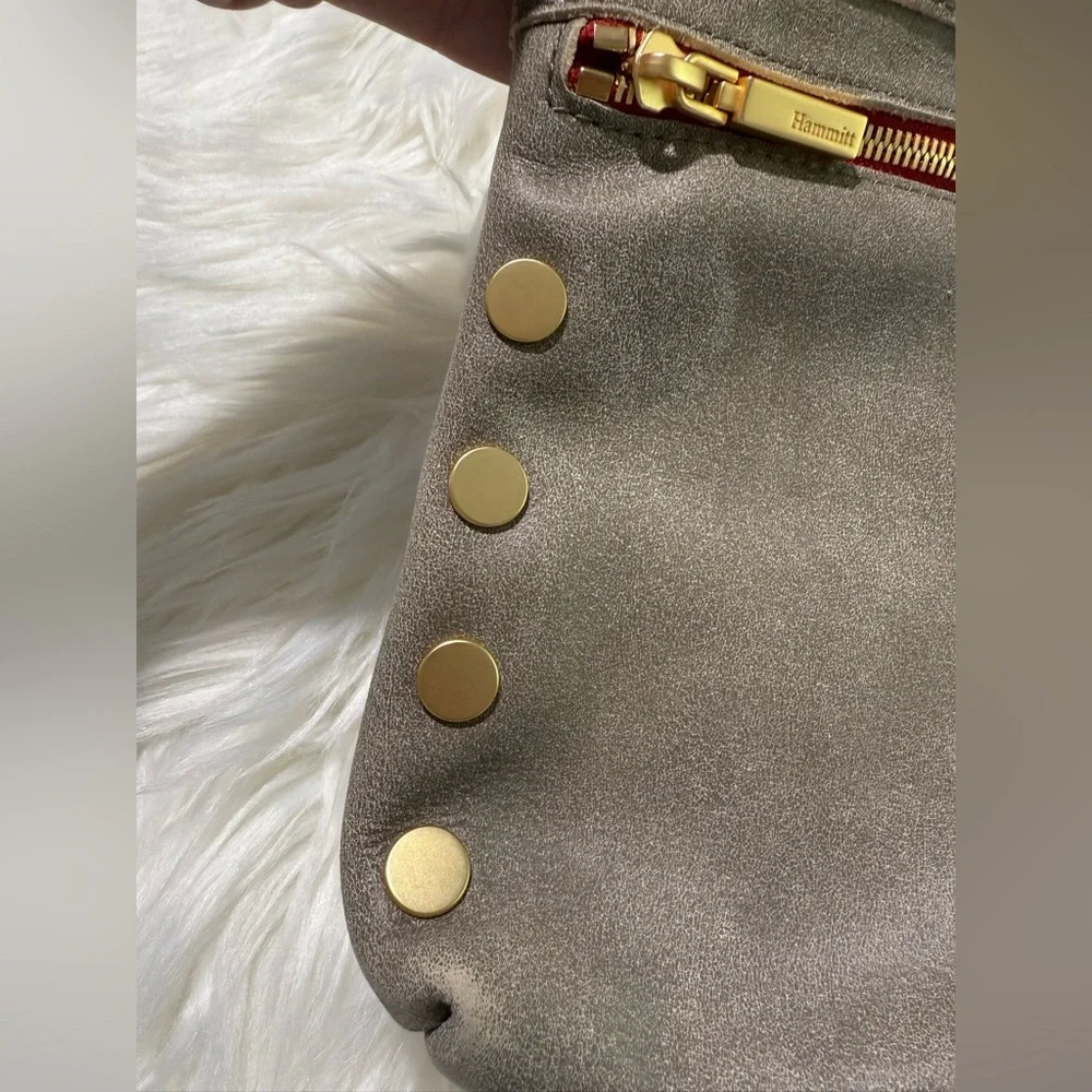 Hammitt VIP Medium Leather Clutch Crossbody Bag in Pewter Grey Red Zipper - Picture 6 of 16